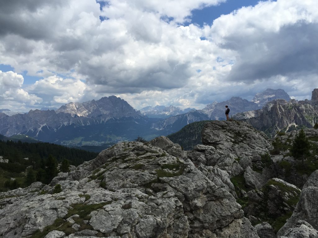 Beautiful rocky mountain view at the top of Passo Giau in the Dolomites