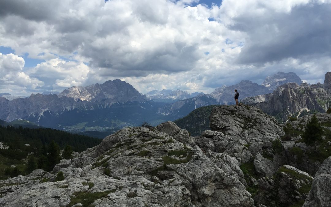 Beautiful rocky mountain view at the top of Passo Giau in the Dolomites
