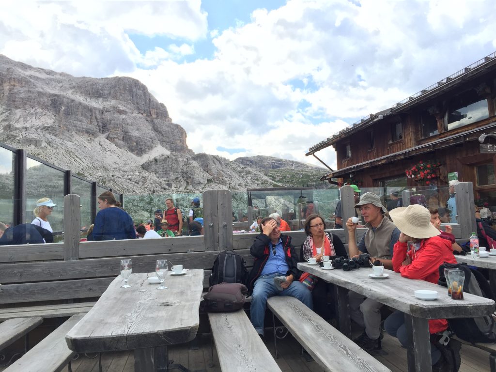 A winter ski lodge nestled high in the alpine of Passo Giau