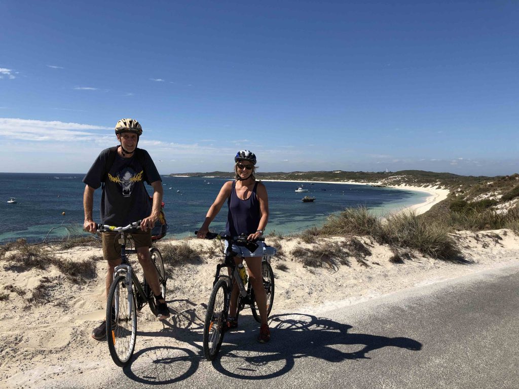 A Day Trip to Rottnest Island - Mary and her husband on bicycles