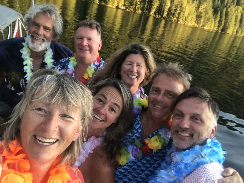 Mary and her friends enjoying their Hawaii-themed night