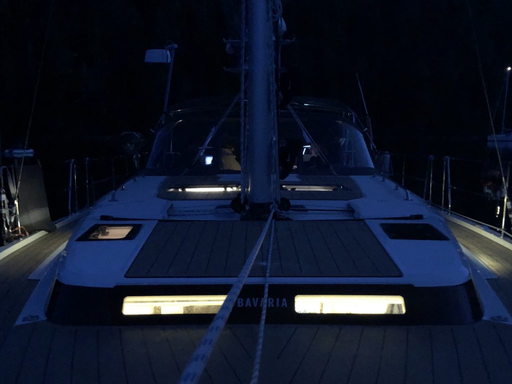 Yacht at night in Desolation Sound