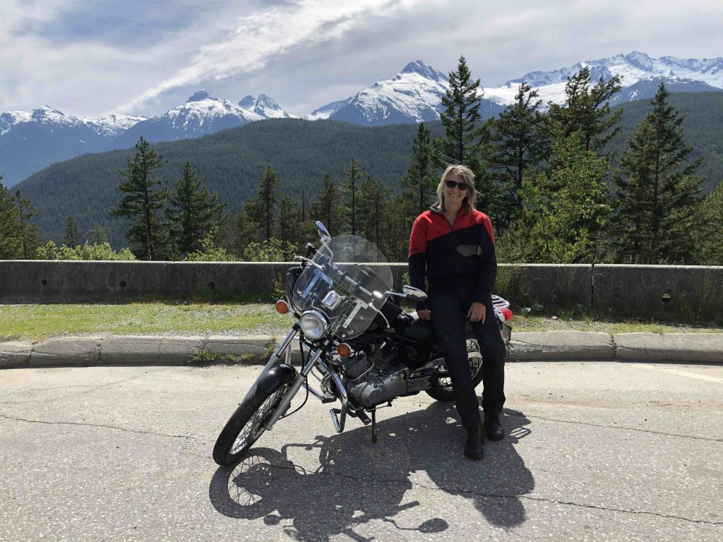 Mary in a motorbike