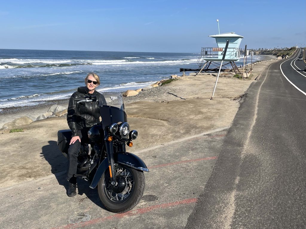 Mary at Hwy 101 Old Coast Highway, CA - Harley Davidson road trip adventure