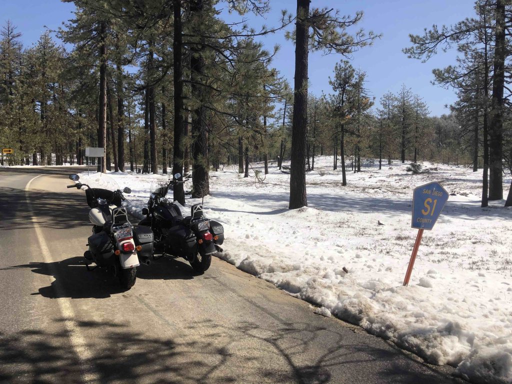 Snow on Mt Laguna, March 2023 - Harley Davidson Road Trip Adventure