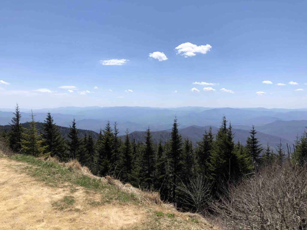 vista view over Great Smoky Mountains from Springwater shelter - hiking in Tennessee
